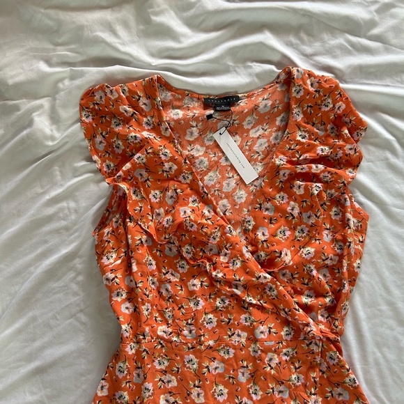 Sanctuary Dress Johanna Wrap Floral Print Women Orange Size M New With Tags - Picture 6 of 12